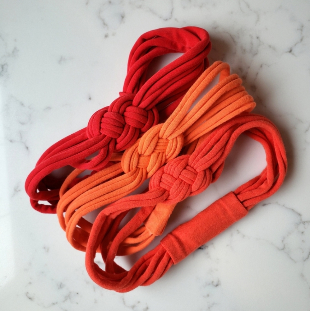 Set of 3 Women's Celtic Knot Headbands in Red Orange Rust Upcycled Stretchy